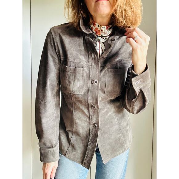 Vintage 90s Classique Entier Taupe Suede Shacket Jacket Size Small Heritage Vtg - Picture 7 of 11